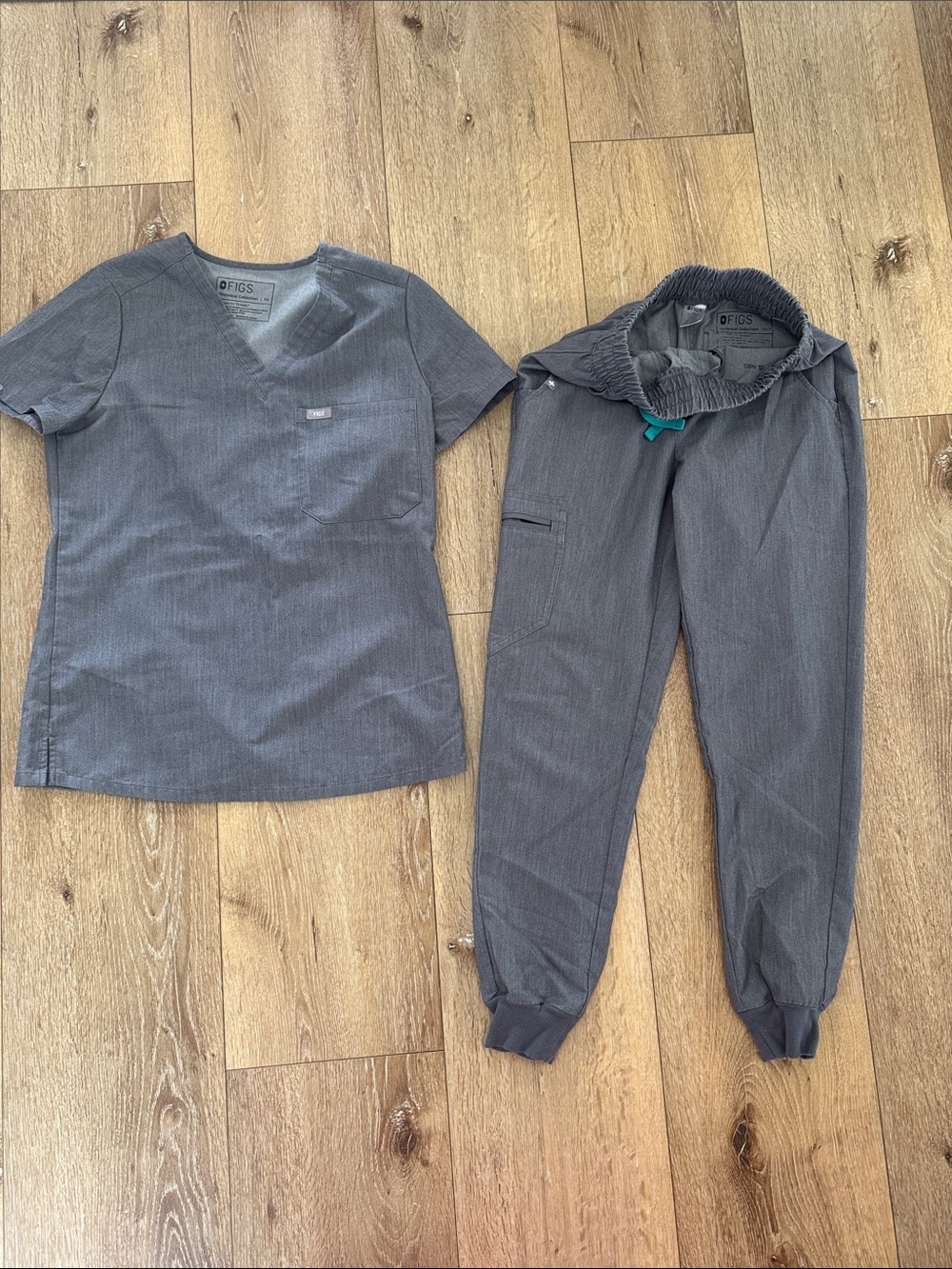 Figs Charcoal Pinstripe Scrub Top & Jogger Set